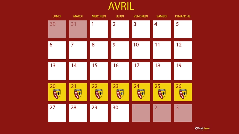 Semaine confinement calendrier mil avril 2