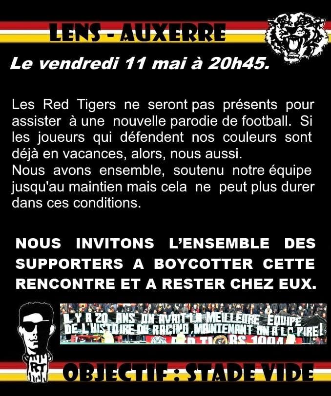 RC Lens AJ Auxerre communique Red Tigers 07052018