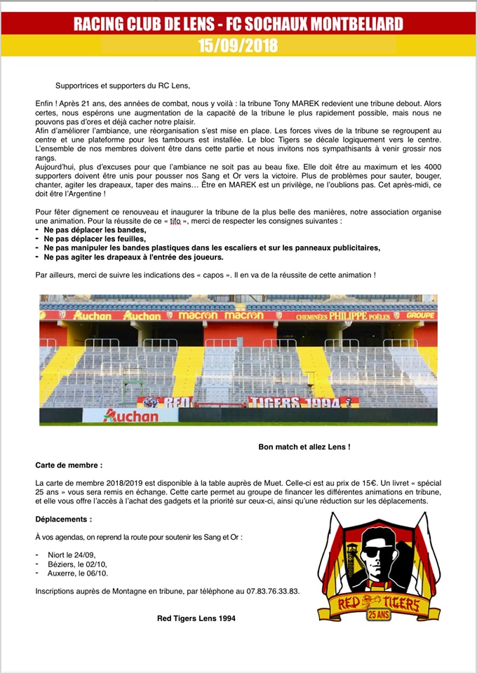 Communique Red Tigers Sochaux